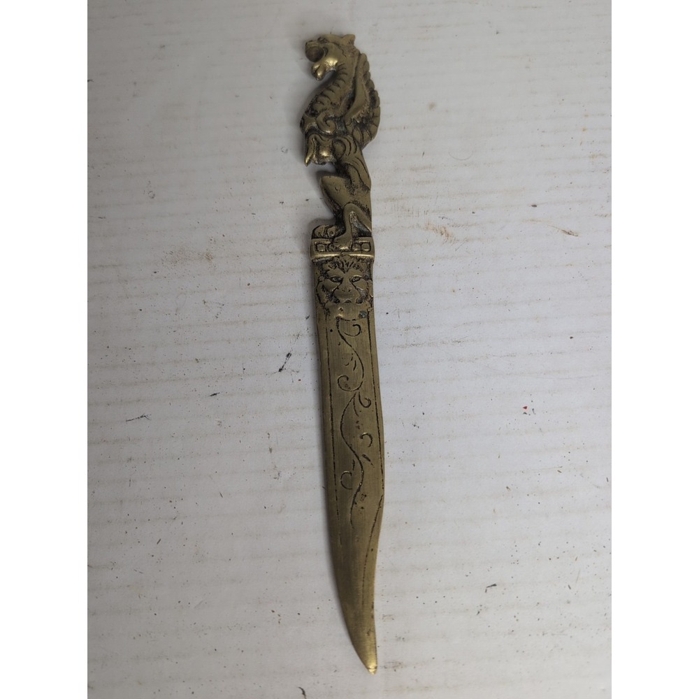 Antique Chinese Brass Griffin Dragon Letter Opener 9"